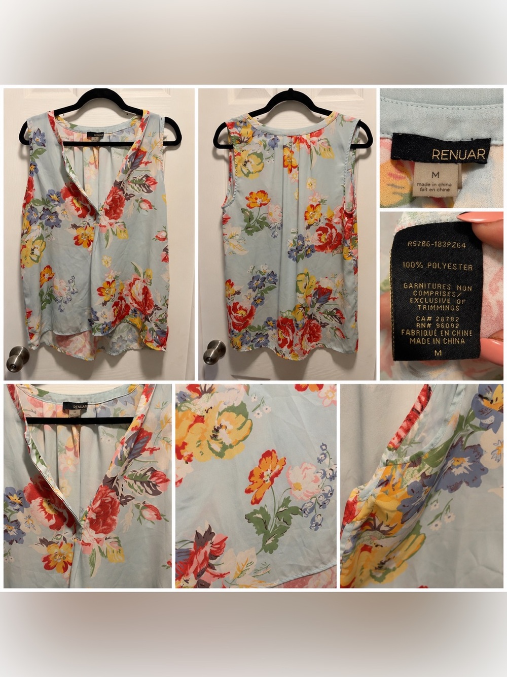 Renuar Light Blue Floral V-Neck Sleeveless Camisole